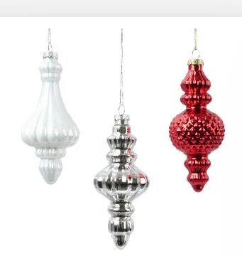Christmas Gift Wrapping 6" Red, White, & Silver Glass Finial Set Of 12
