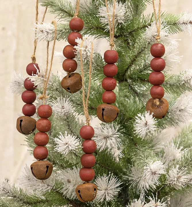 Christmas Santa Hat 6/Set, Red Bead & Jingle Bell Ornaments
