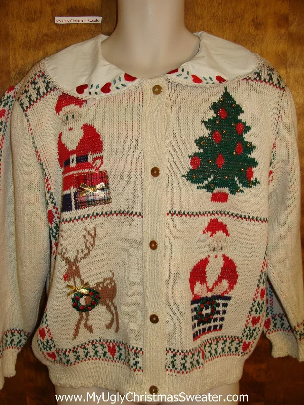 70s or 80s Ugliest Christmas Sweater with Corny Collar