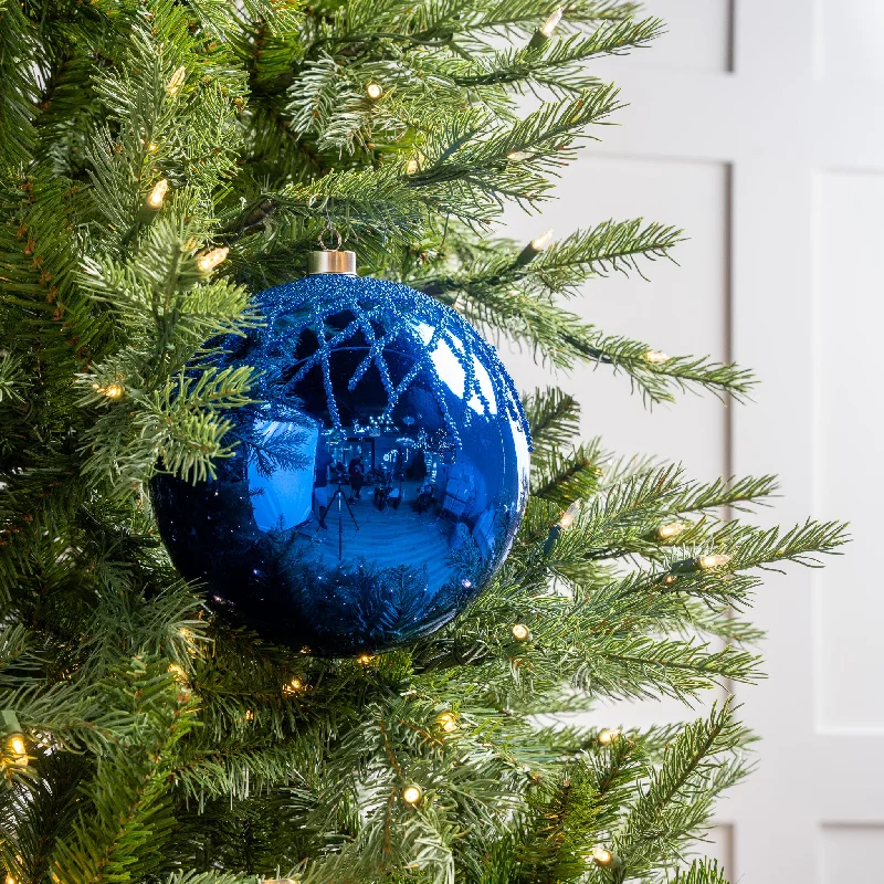 Christmas Gift Ideas 8" Blue Shiny Glass Ball Set Of 2