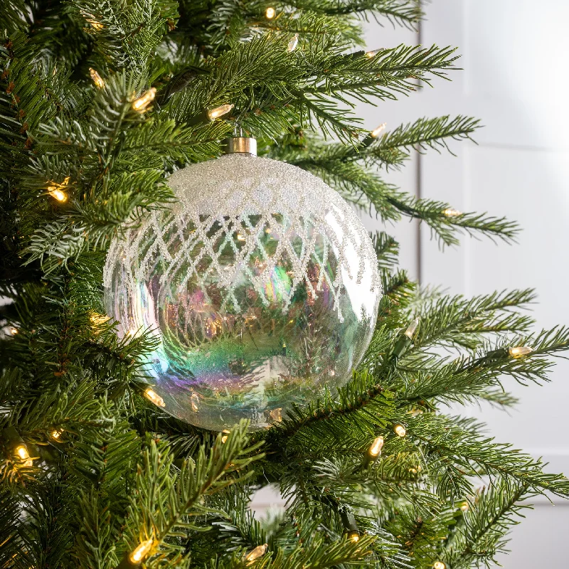 Christmas Gift Exchange 8" Clear Iridescent Shiny Glass Ball Set Of 2
