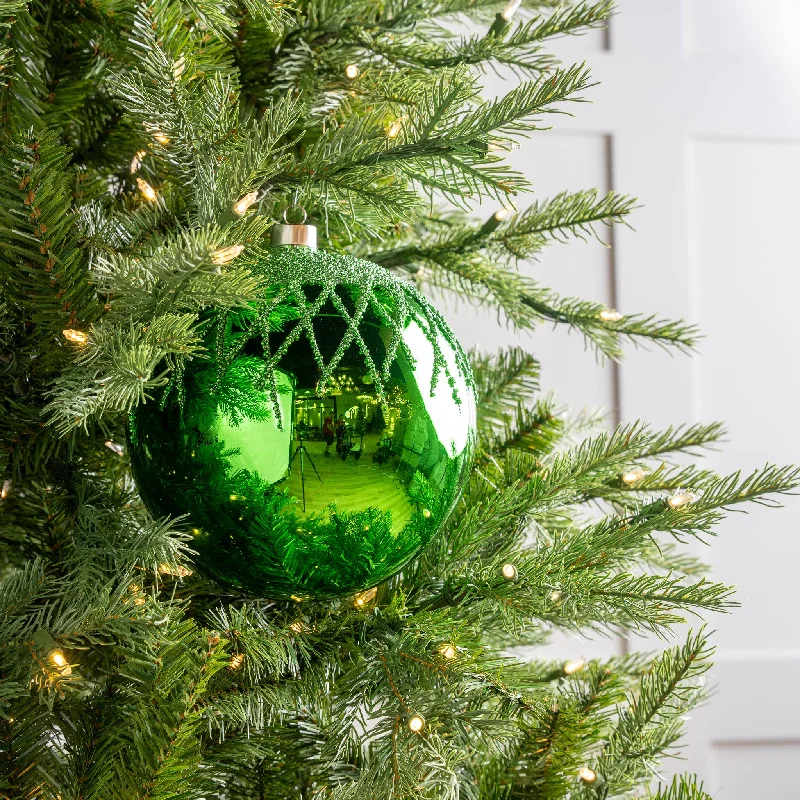 Christmas Cookies Recipe 8" Green Shiny Glass Ball Set Of 2