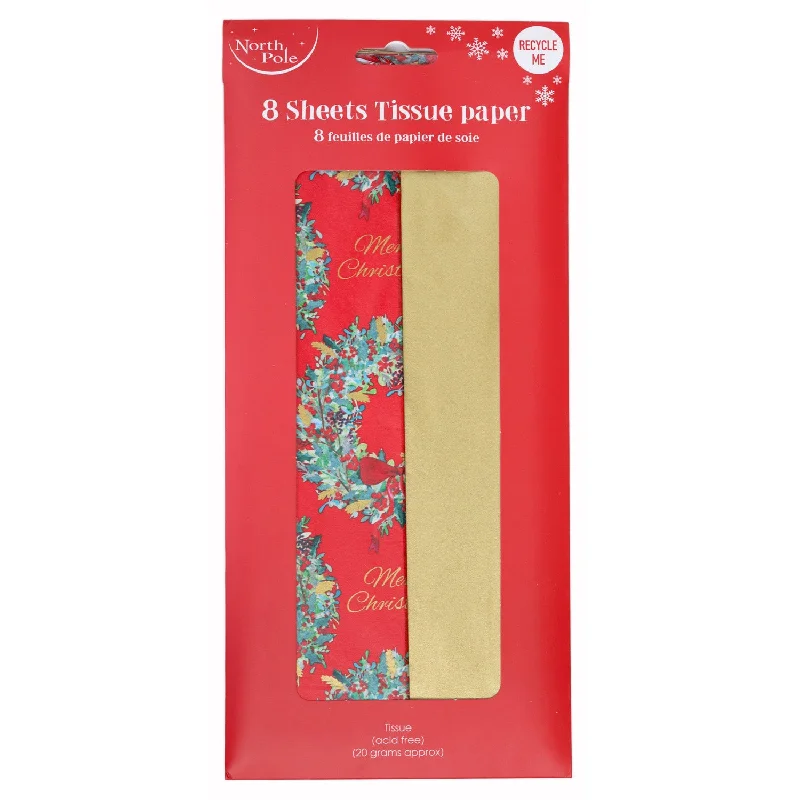 Christmas Traditions 8 Sheets of Wreath and Gold Tissue Paper WRP007