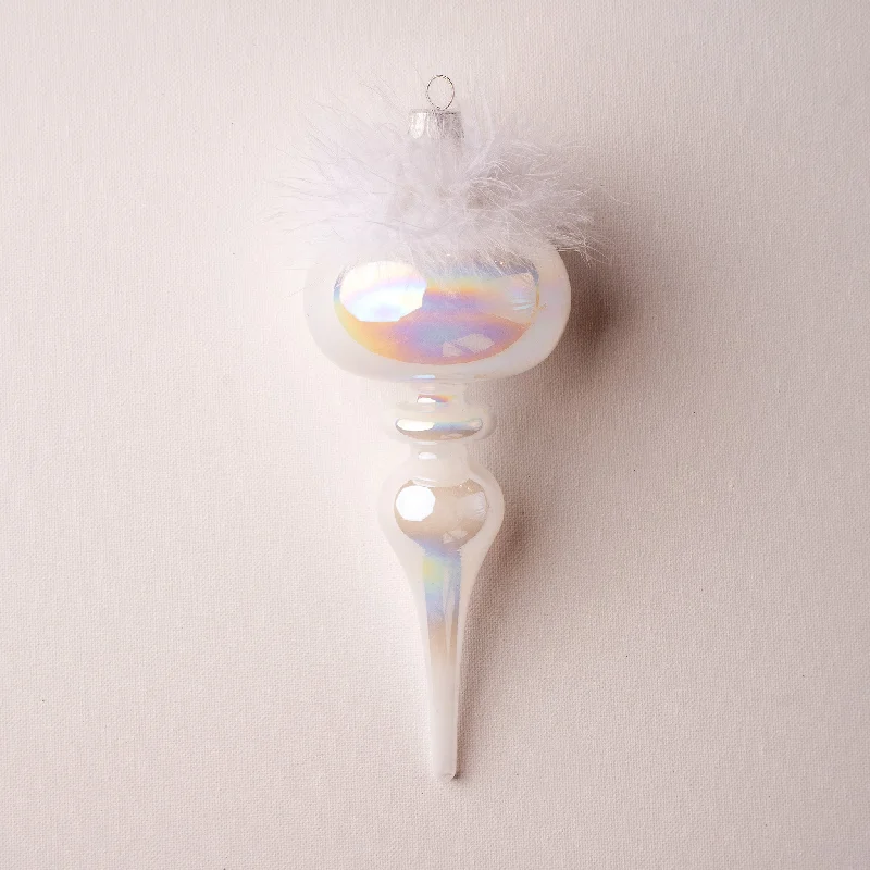 Christmas Holiday Spirit 8" White Iridescent Feathered Finial Set Of 6