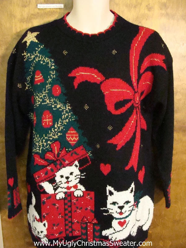 80s Best Cat Themed Ugliest Christmas Sweater Pullover