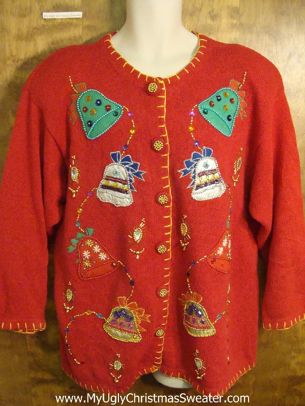 Christmas Lights 80s Big Size Bling Bells Ugly Xmas Sweater