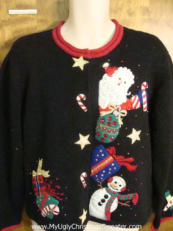 Holiday Treats 80s Jolly Santa and Snowman Ugly Xmas Sweater