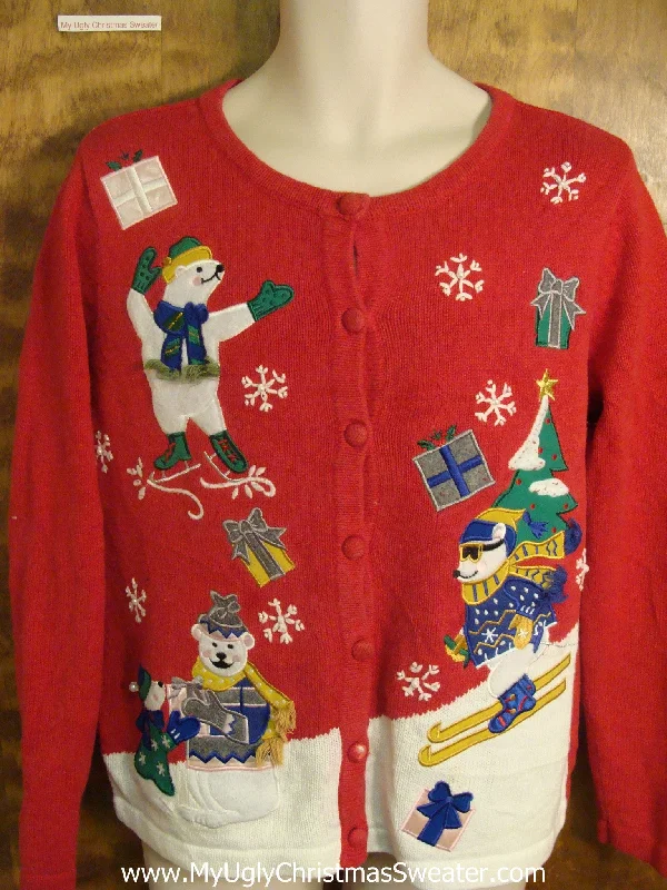 Christmas Holiday Songs 80s Polar Bear Festive Ugly Christmas Sweater