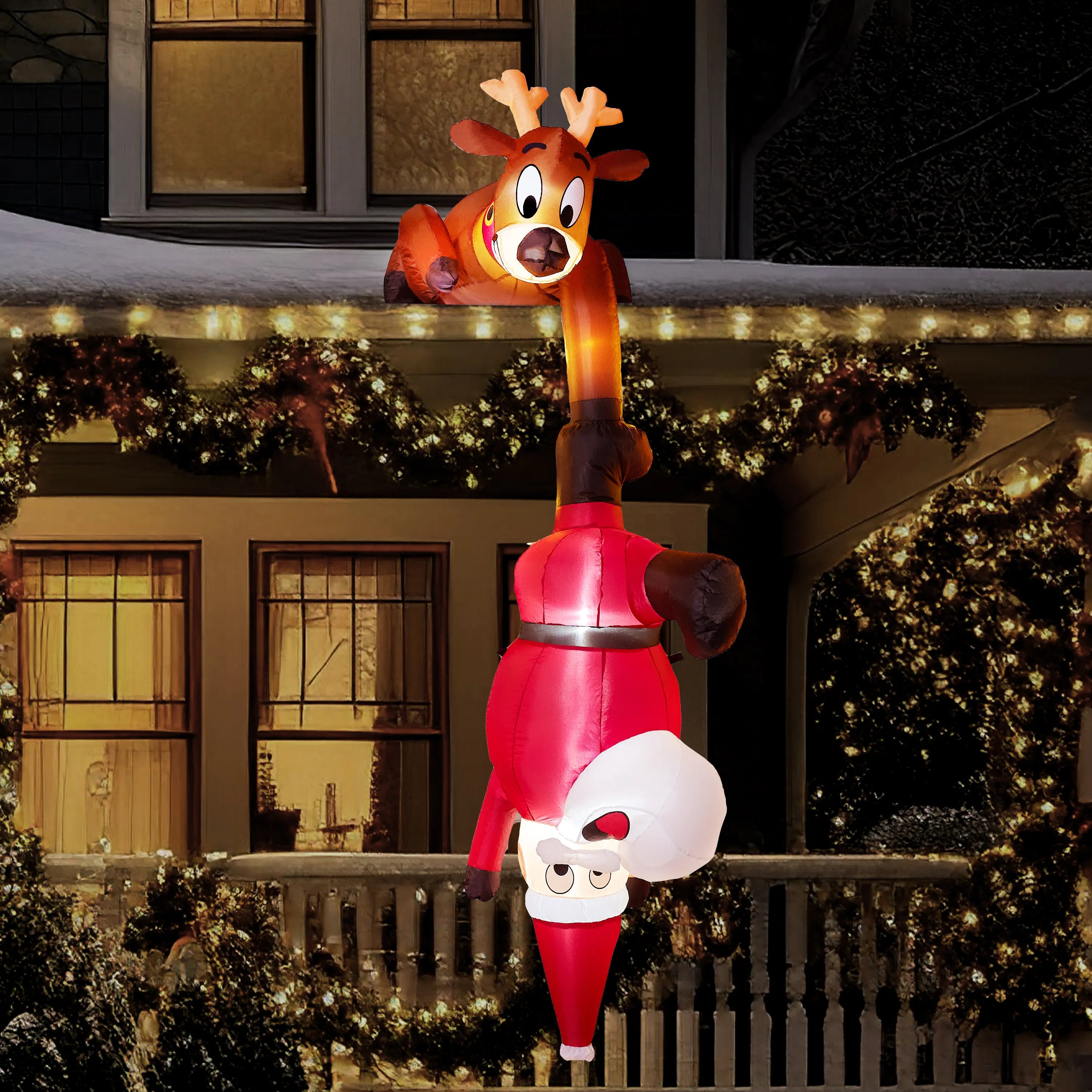 Festive Season 7.8ft Inflatable Reindeer and Santa Falling Christmas Hanging Decoration