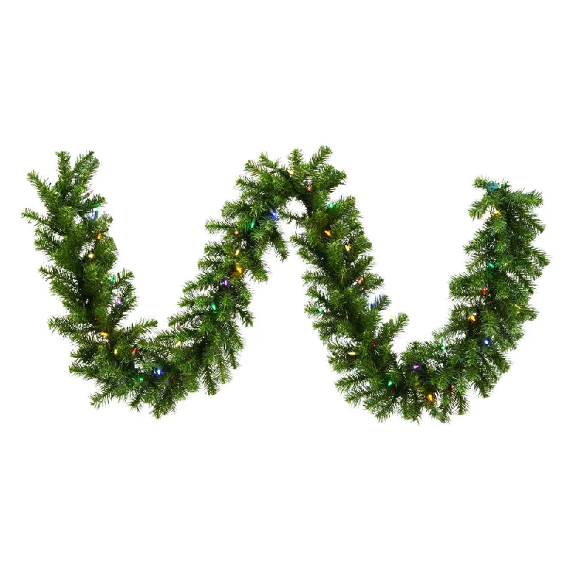 Christmas Day 9'x14" Enchanted Evergreen Garland, Multi-Color LED Lights