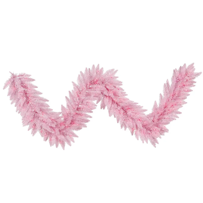 Christmas Ornaments 9'x14" Pretty In Pink Garland, LED Lights