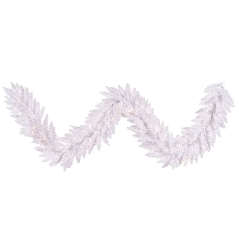 Christmas Decor 9'x14" White Christmas Garland, Warm White LED Lights