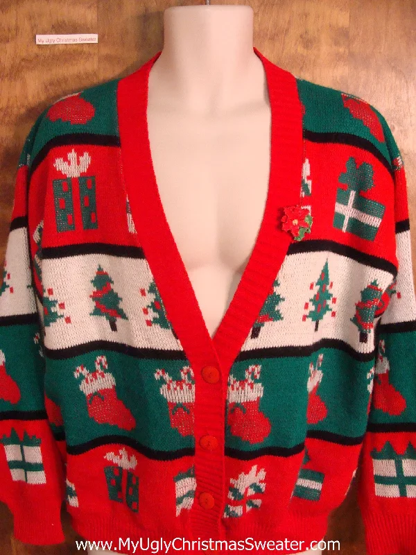 Christmas Shopping Amazing Vintage Red and Green Festive Ugly Xmas Sweater