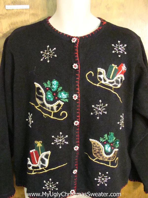 Christmas Holiday Excitement Animal Print Sleighs Funny Ugly Sweater for a Christmas Party Christmas Holiday Excitement Animal Print Sleighs Funny Ugly Sweater for a Christmas Party