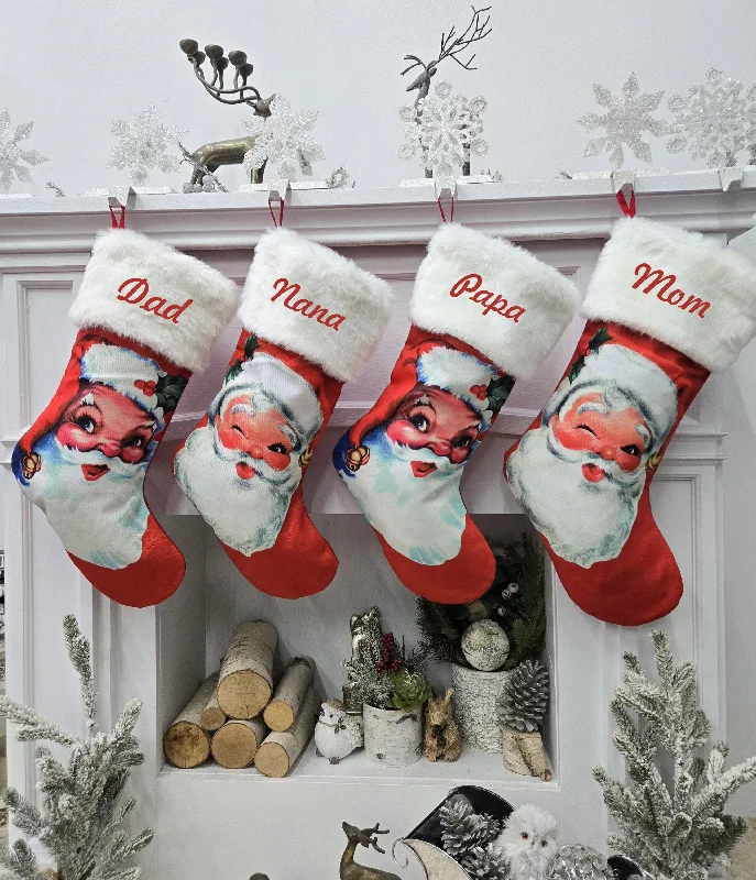 Christmas Wreath Making Vintage Santa Clause Christmas Stockings Personalized Embroidery or Name Tag Red White Plush Old World Finished Embroidered Vintage Looking Christmas Wreath Making Vintage Santa Clause Christmas Stockings Personalized Embroidery or Name Tag Red White Plush Old World Finished Embroidered Vintage Looking