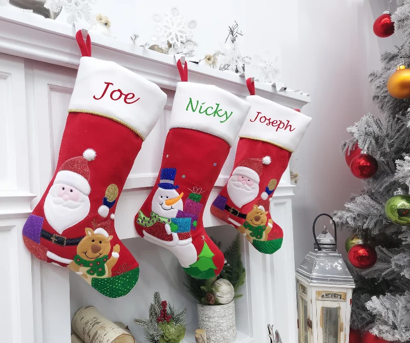Christmas Wishes Applique Santa Snowman Christmas Stockings Personalized Embroidered for Kids Adults - Xmas Holiday Decor Christmas Wishes Applique Santa Snowman Christmas Stockings Personalized Embroidered for Kids Adults - Xmas Holiday Decor