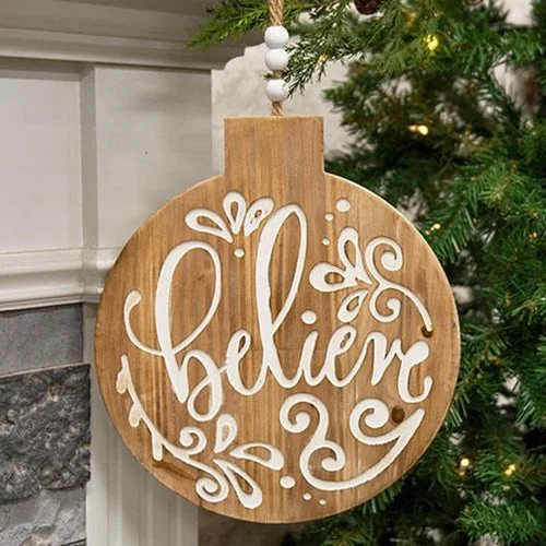 Christmas Stockings Believe Engraved Bulb Ornament Sign
