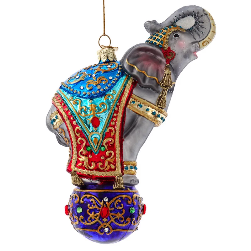 Christmas Santa Sleigh Bellissimo Glass Elephant Ornament