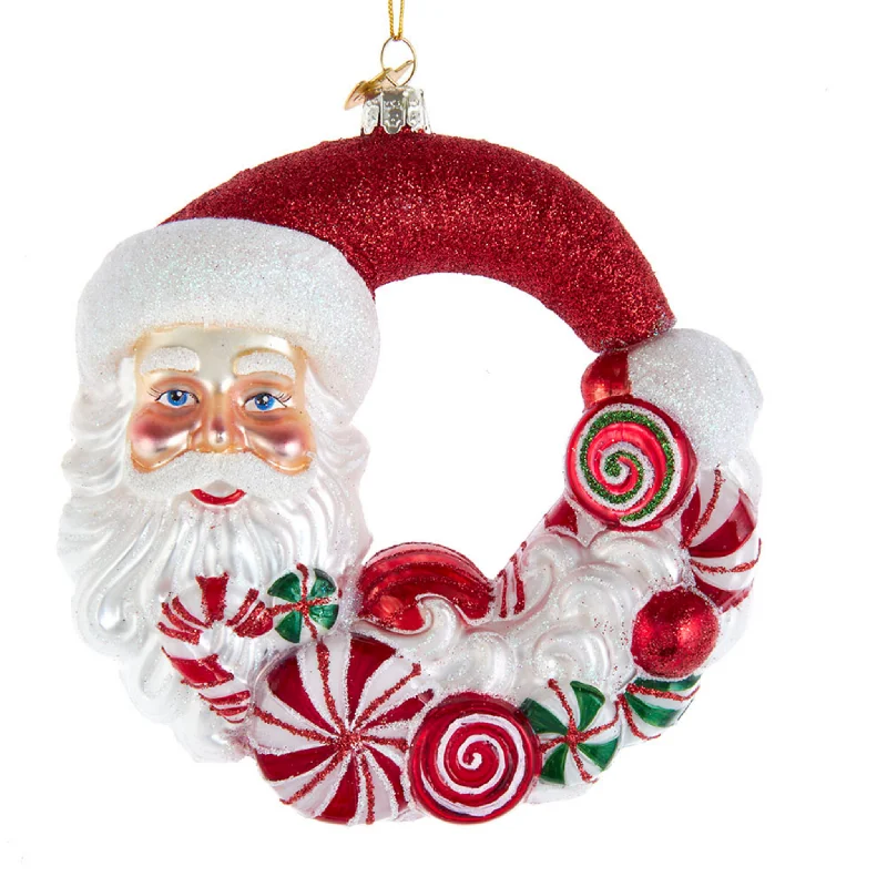 Christmas Yule Log Bellissimo Glass Santa Candy Wreath Ornament