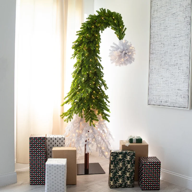 Christmas Day Prelit Bendable Tree 7ft. Holiday Green & White Santa’s Hat Christmas Tree with 500 LED lights and 1275 Bendable Branches Whoville