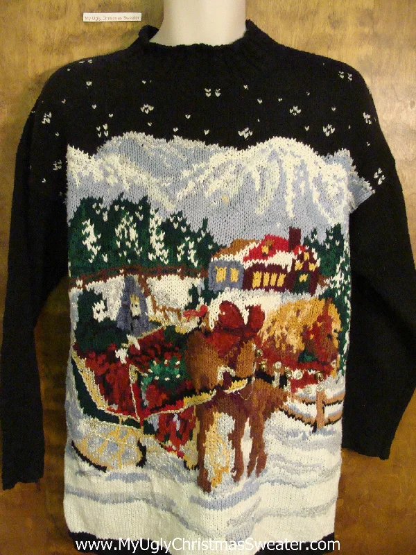 Best 80s Horse and Sleigh Ugliest Christmas Sweater Pullover