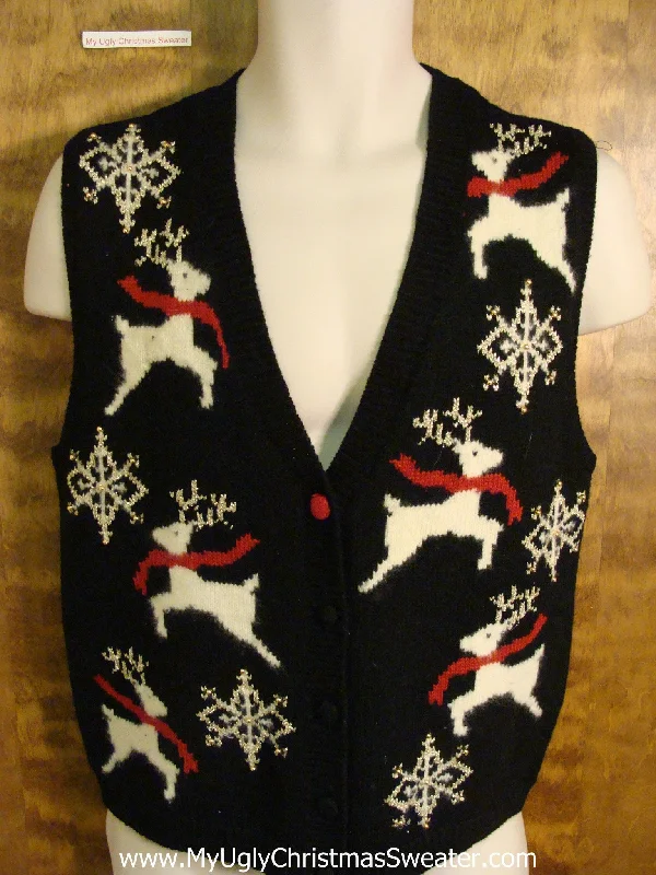 Christmas Centerpiece Best 80s Reindeer with Red Scarfs Christmas Sweater Vest