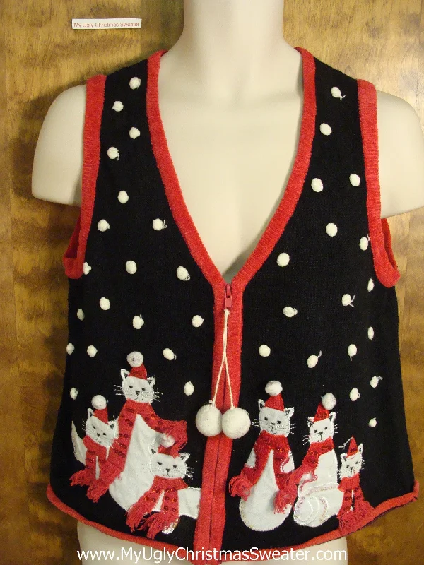 Christmas Yule Log BEST Cat Family Reunion Ugly Christmas Sweater Vest