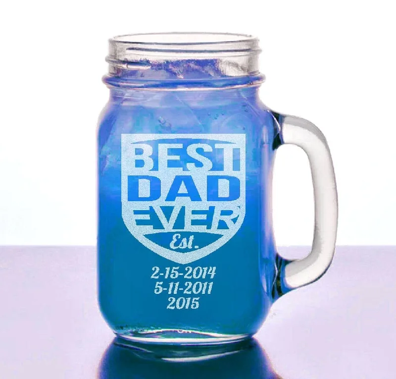 Christmas Shopping Best Dad Ever with Dates Gift Idea Engraved 16 Oz Mason Jar Personalized Etched Glass Mug for Fathers Birthday Daddy Papa Grandpa Christmas Shopping Best Dad Ever with Dates Gift Idea Engraved 16 Oz Mason Jar Personalized Etched Glass Mug for Fathers Birthday Daddy Papa Grandpa