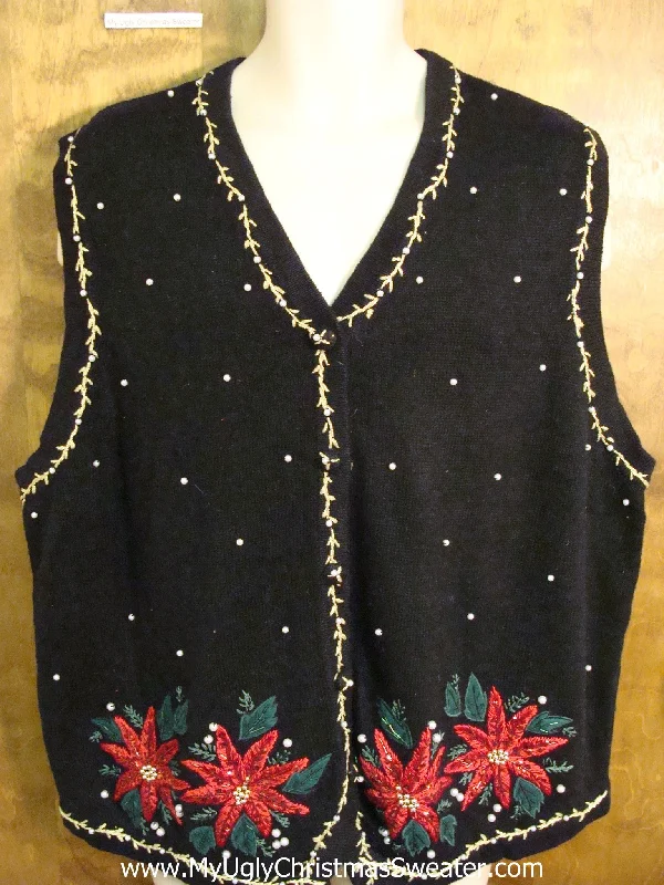 Christmas Snowman Big Size Bad Christmas Sweater Vest with Poinsettias