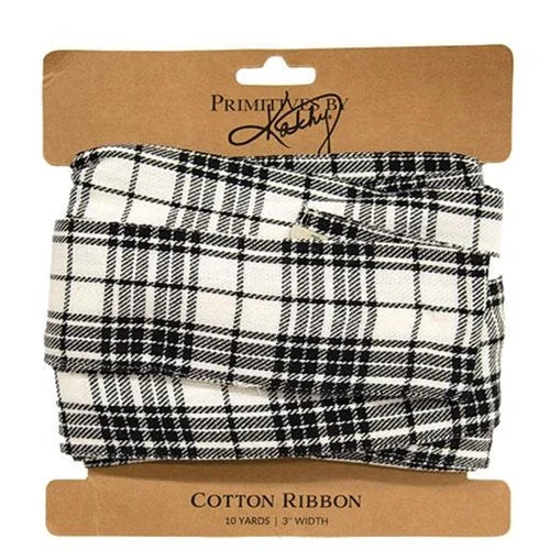 Christmas Holiday Excitement Black & White Plaid Ribbon, 3" x 10 Yards