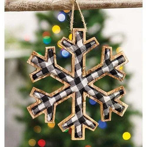 Christmas Bells Black & White Plaid Snowflake Ornament, Large