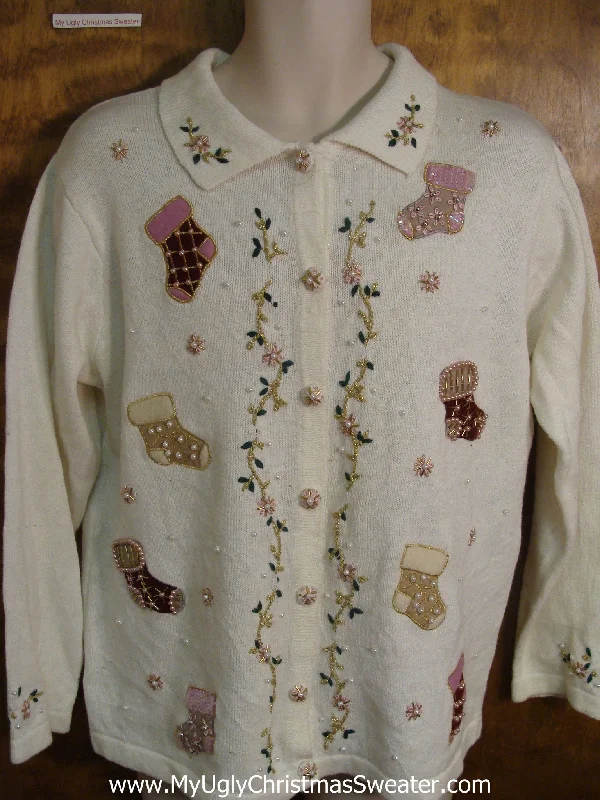 Christmas Snowflakes Bling Stocking Ugly Xmas Sweater