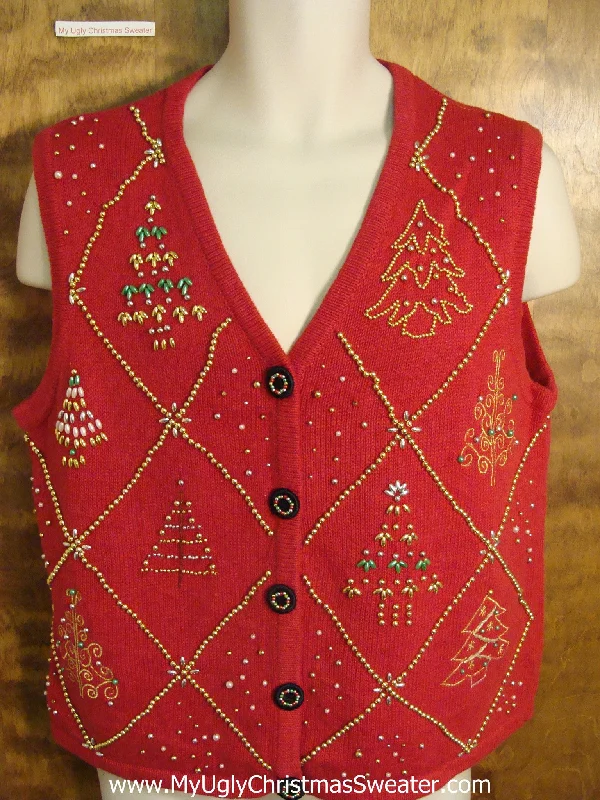 Christmas Magical Moments Bling Trees Red Ugly Christmas Sweater Vest
