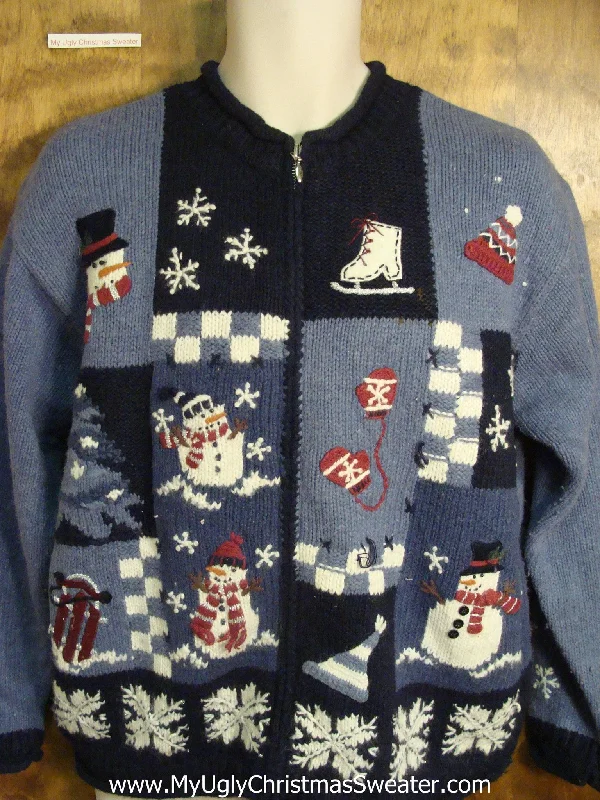 Christmas Tree Shopping Blue Checkerboard and Snowflakes Ugly Christmas Sweater