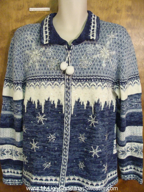 Christmas Red Stockings Blue Icy Fun Corny Cheesy Christmas Sweater