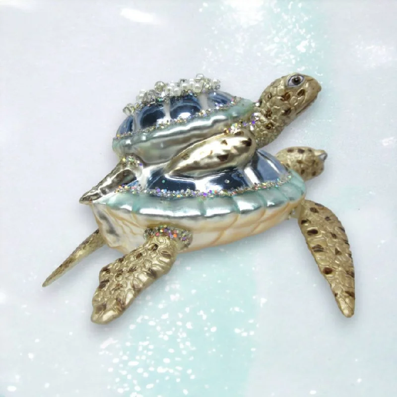 Christmas Jolly Vibes Blue Sea Turtle With Baby Ornament