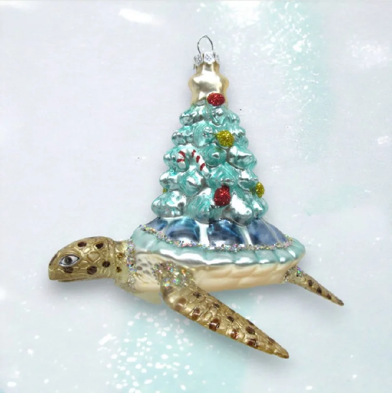 Christmas Beautiful Lights Blue Sea Turtle With Tree Ornament