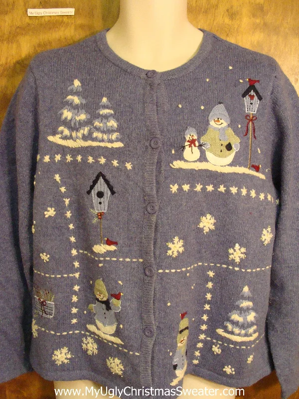 Christmas Cozy Nights Blue Snowman Themed Cute Xmas Sweater