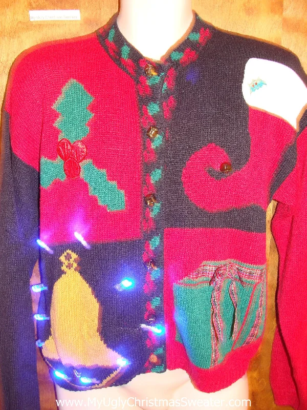 Christmas Toy Drive Bright Bell and Stocking Cute Christmas Sweater with Lights