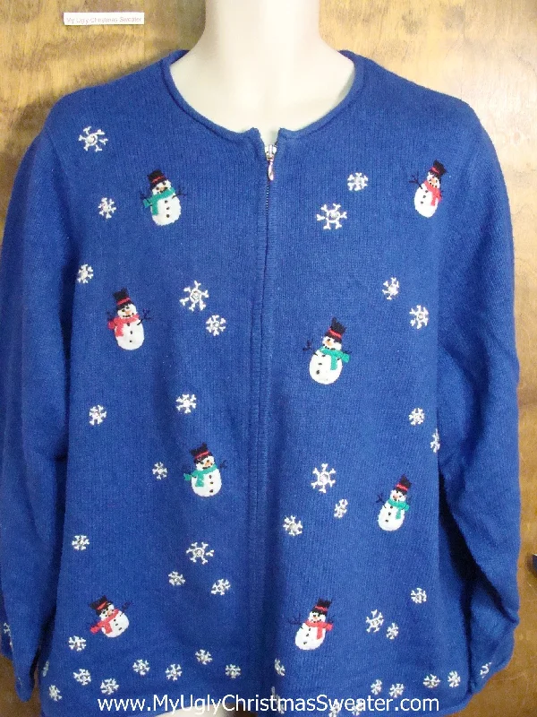 Christmas Music Bright Blue Cute Holiday Sweater with Floating Snowmen
