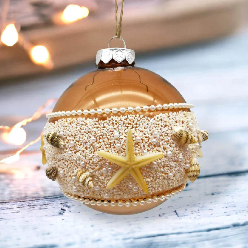 Christmas Peppermint Treats Bronze Beaded Ball Ornament With Shells Set Of 2