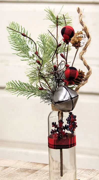 Christmas Cookies Buffalo Gingham Country Holiday Pick w/Bell, 13"