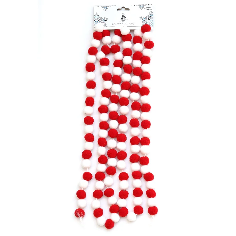 Holiday Fun 2.4M Candy Cane Pom Pom Christmas Garlands GRL002