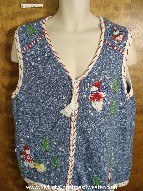 Christmas Chocolate Delights Candy Cane Trimmed Blue Ugly Christmas Sweater Vest
