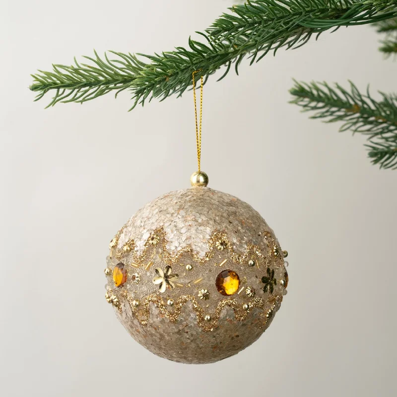 Holiday Season Capiz Flakes Ball Ornament with Gems