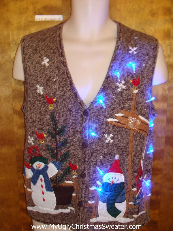 Christmas Gingerbread Cardinal Bird and Snowman Cute Christmas Sweater Vest with Lights