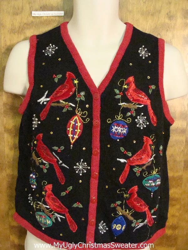 Christmas Tree Glitter Cardinal Bird Pregame Party Christmas Sweater Vest