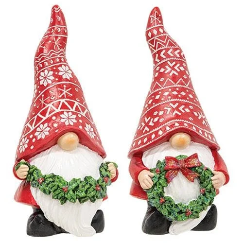 Christmas Cheer Carved Look Winter Greenery Resin Gnome, 2 Asstd. sold individually