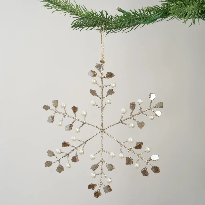 Christmas Mistletoe Champagne Crystals Snowflake Ornament
