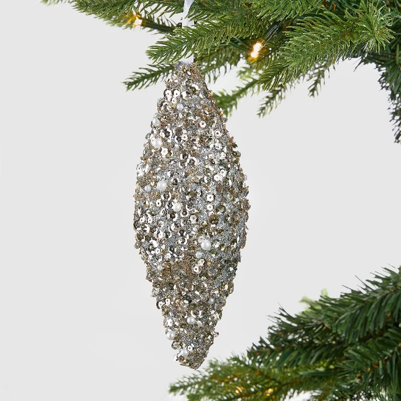 Christmas Party Champagne Sequin Covered Shuttle Ornament